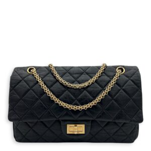 2.55 227 Black Shoulder Bag in Calfskin, Gold hardware