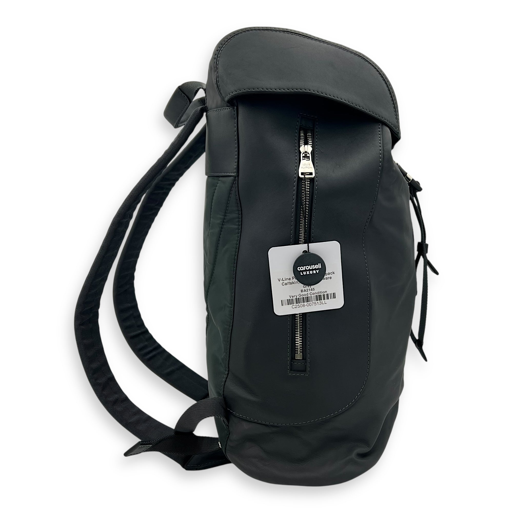 V-Line Pulse Grey Backpack in Calfskin, Silver hardware - Image 5