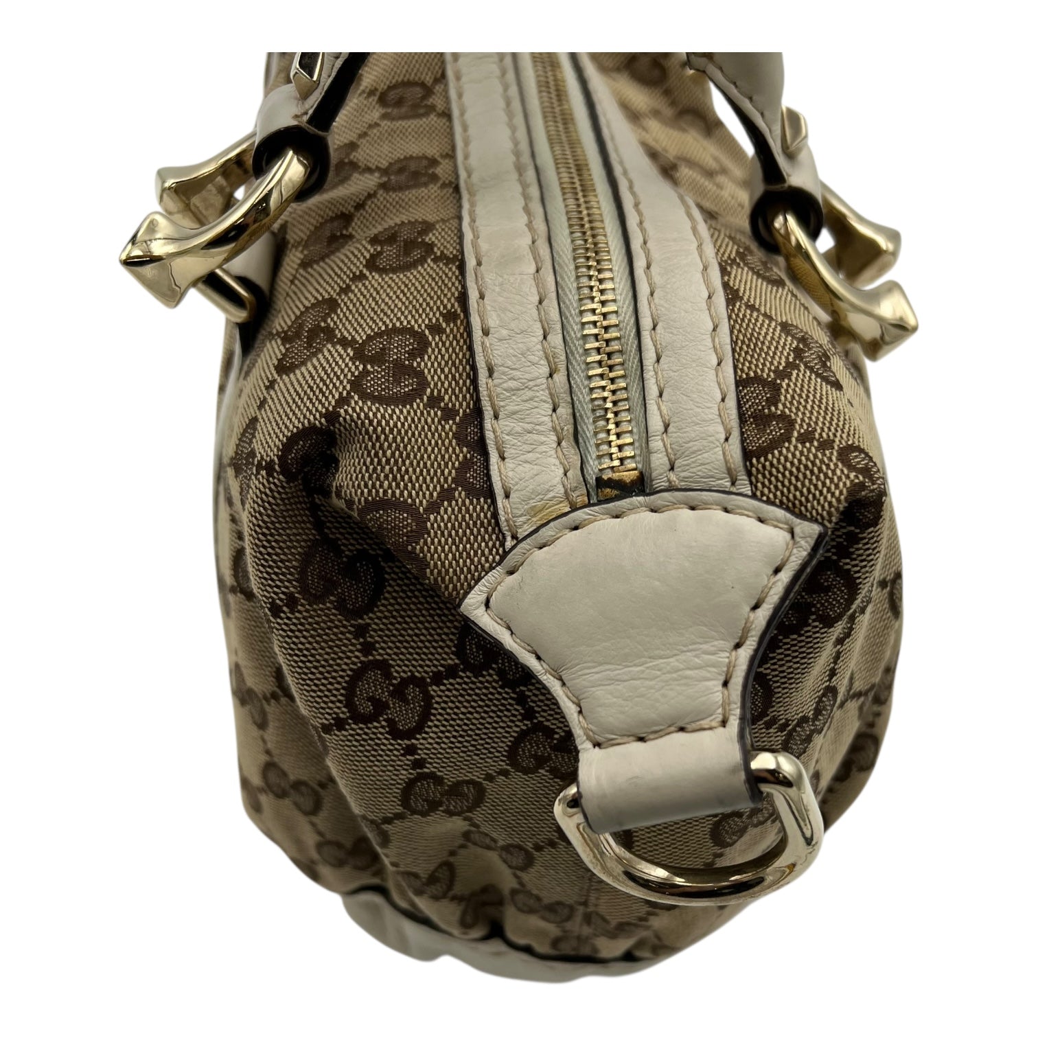 Boston Top Handle Bag Brown in Canvas, Gold hardware - Image 15