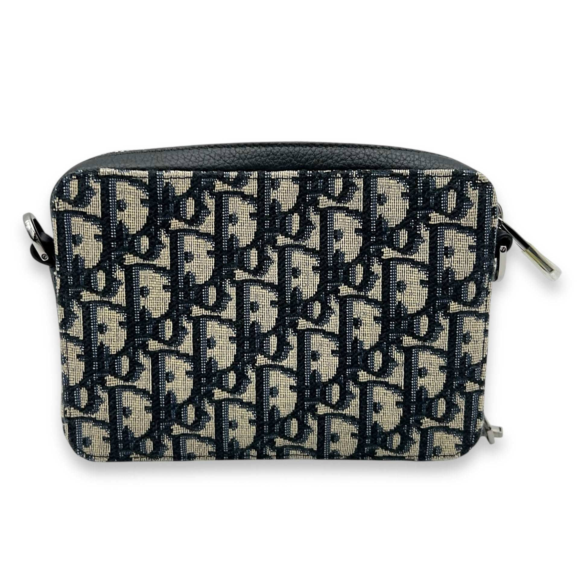 Zipped Pouch Oblique Blue Crossbody Bag in Jacquard, Silver hardware - Image 3