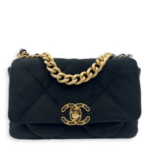 C19 Small Black Shoulder Bag in Velvet, Mixed hardware