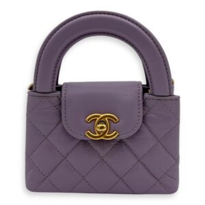 Kelly Nano Purple Top Handle Bag in Calfskin, Gold hardware