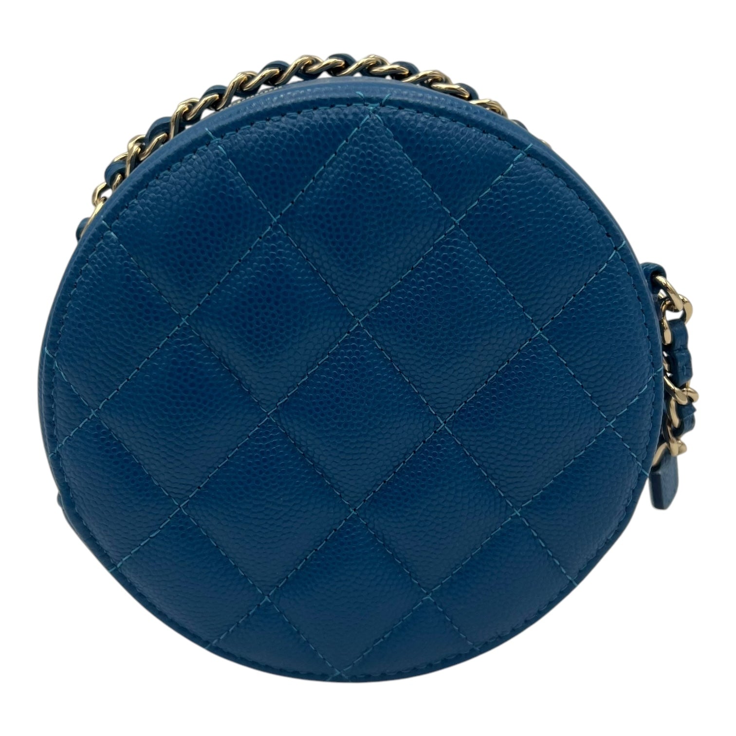Round CC Crossbody Bag Blue in Caviar Leather, Gold hardware - Image 3