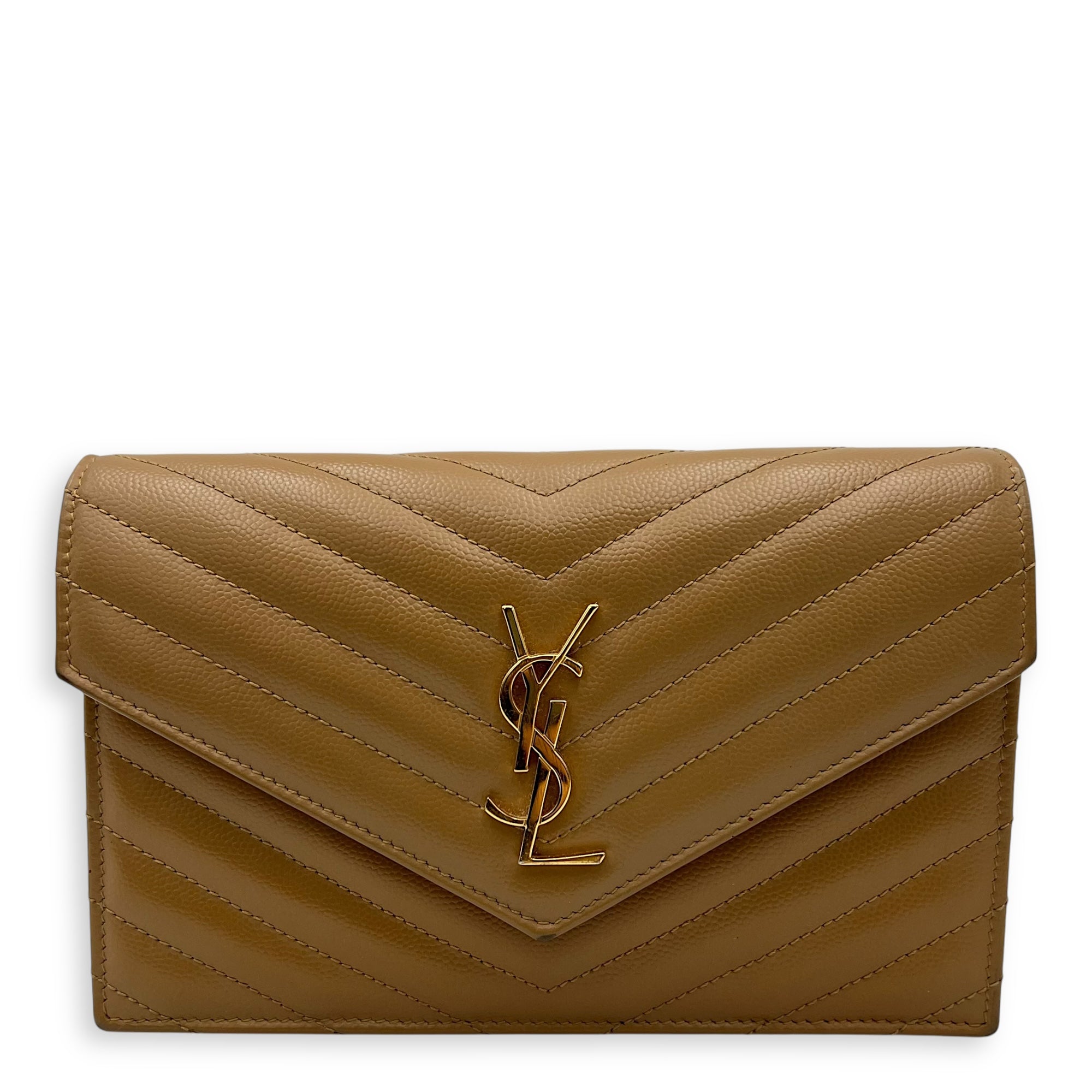 Cassandre Wallet On Chain Beige in Calfskin, Gold hardware