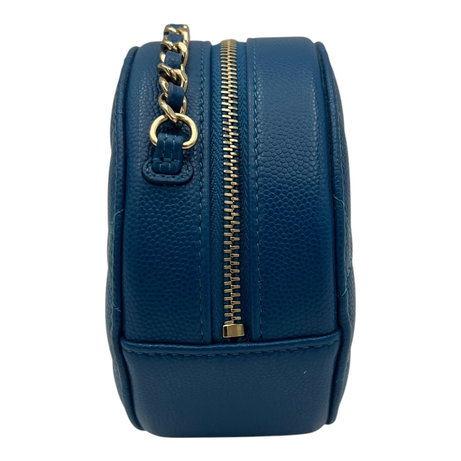 Round CC Crossbody Bag Blue in Caviar Leather, Gold hardware - Image 4