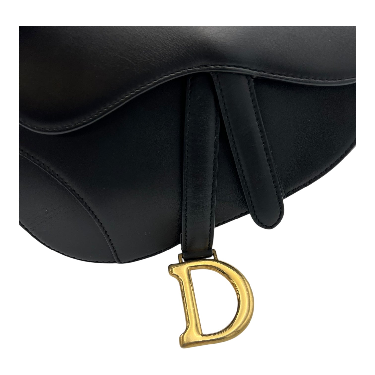Saddle Shoulder Bag Mini Black in Calfskin, Gold hardware - Image 8