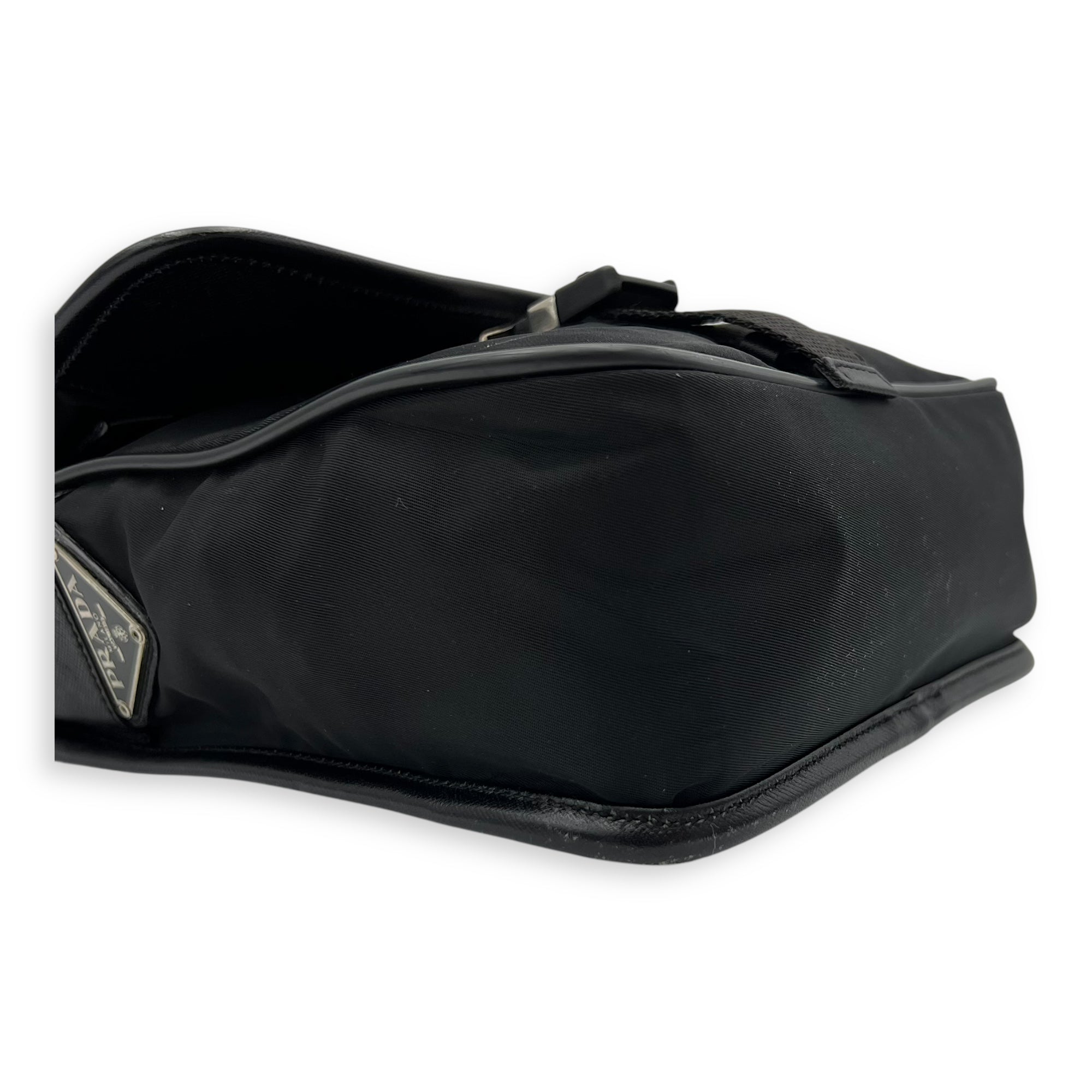 Logo Messenger Black in Nylon, Silver hardware - Image 13