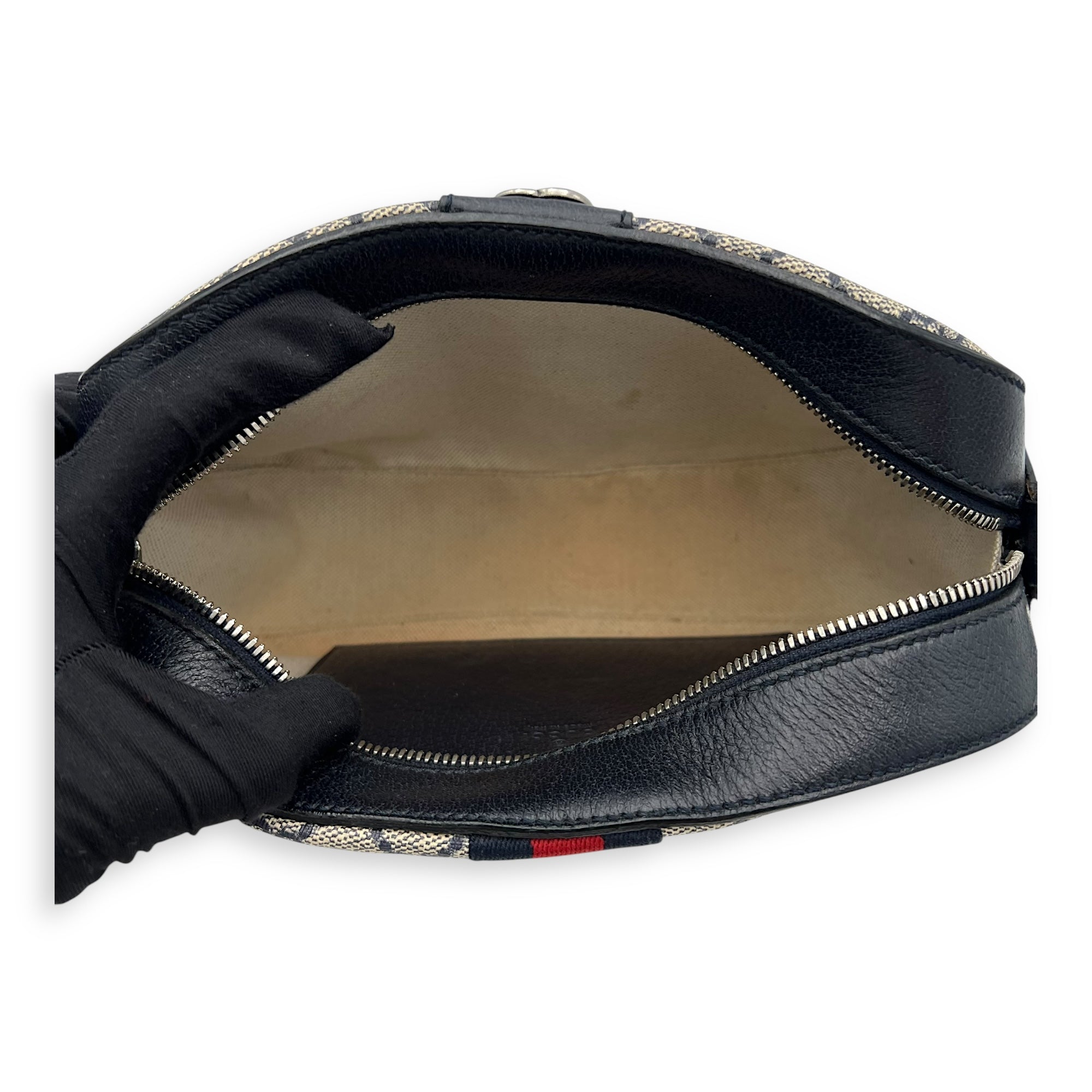 Ophidia Crossbody Bag Blue in Coated Canvas, Silver hardware - Image 7