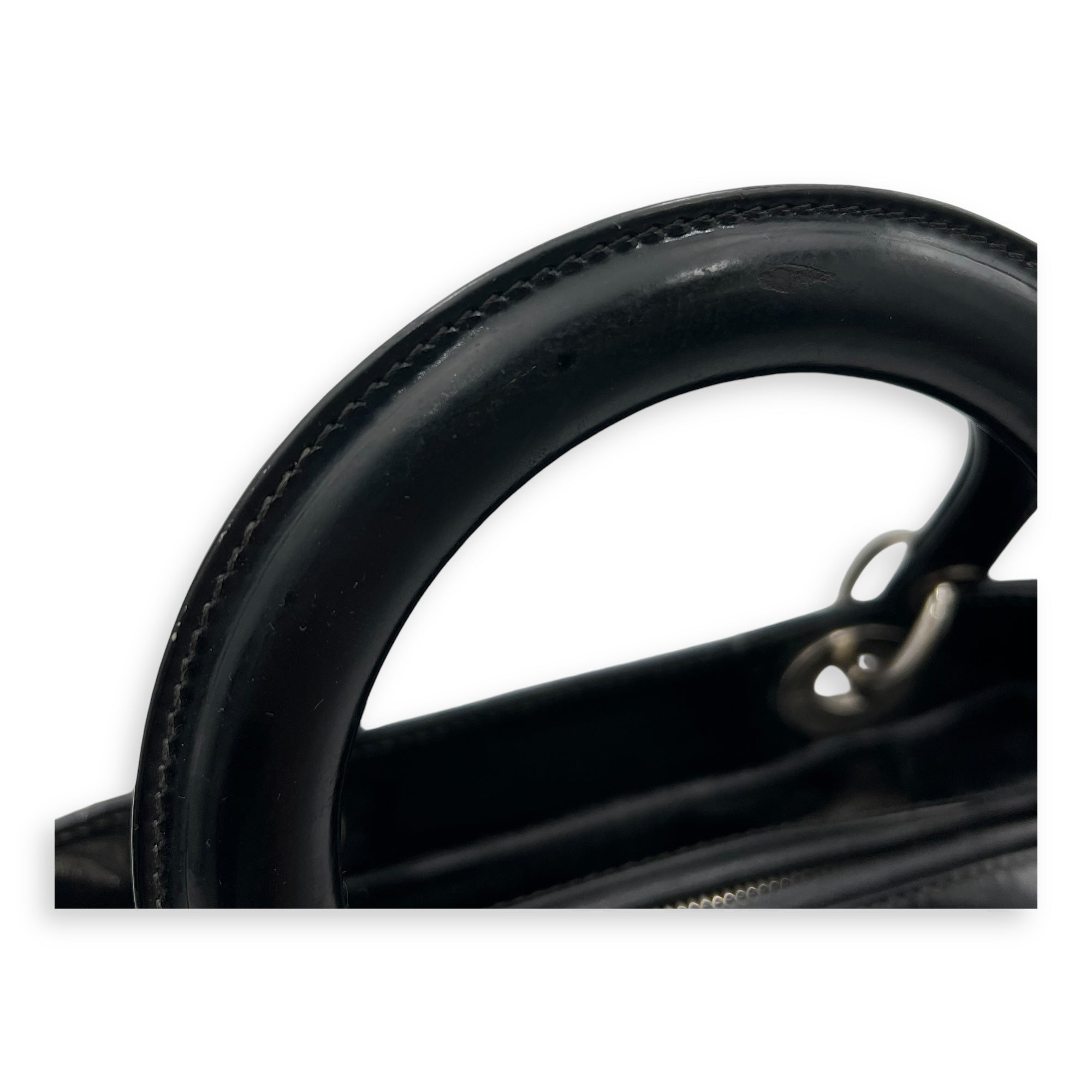 Lady Dior Top Handle Bag Medium Black in Patent Leather, Silver hardware - Image 11