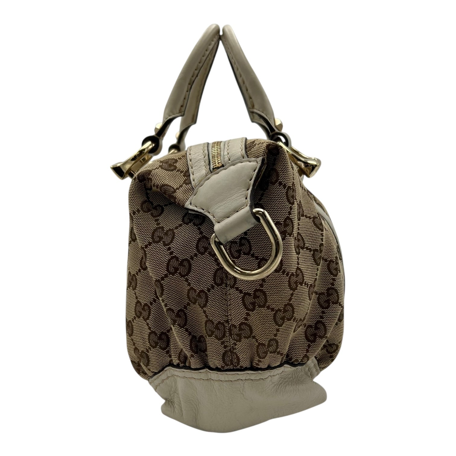 Boston Top Handle Bag Brown in Canvas, Gold hardware - Image 4