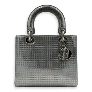Lady Dior Medium Silver Top Handle Bag in Calfskin, Silver hardware