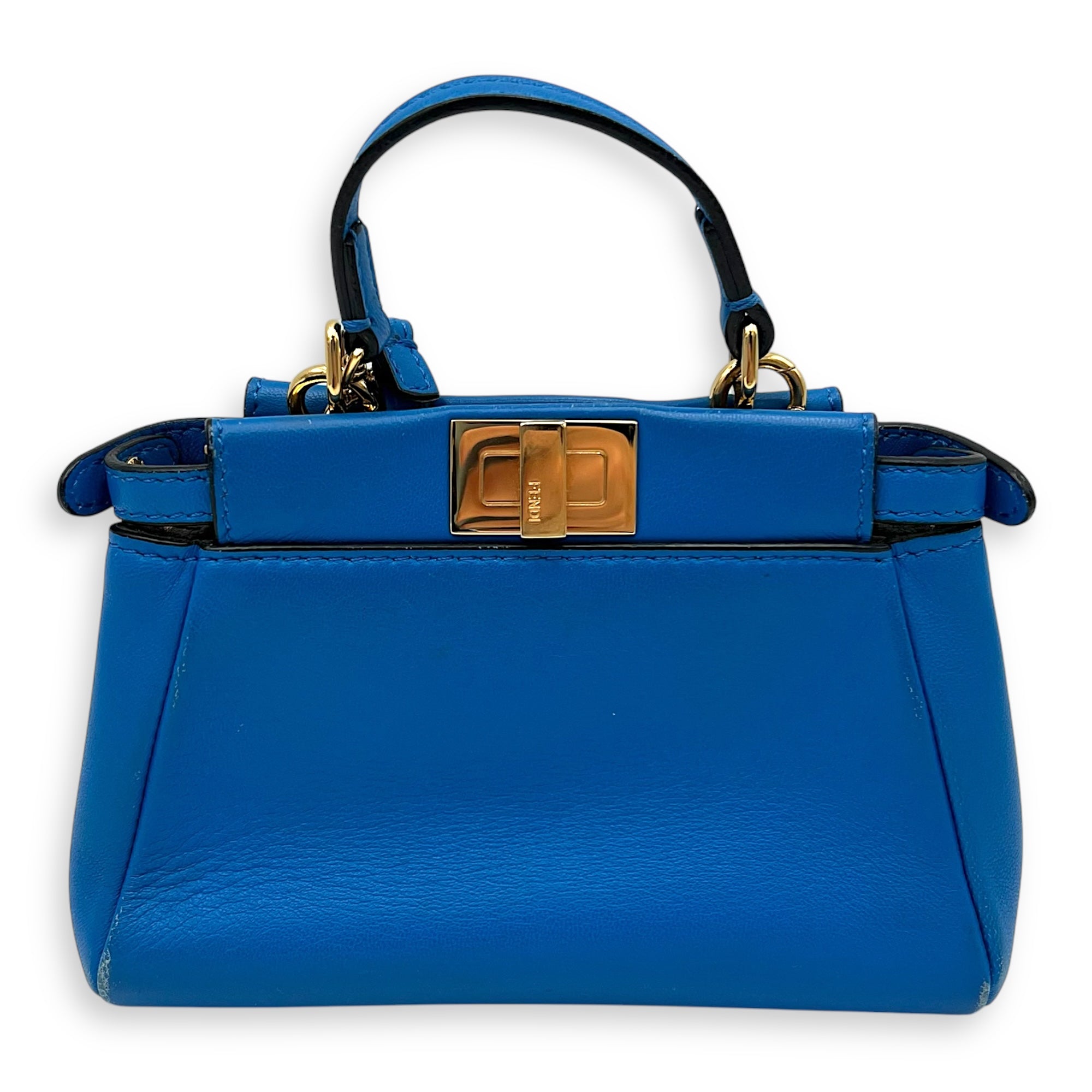 Peekaboo Top Handle Bag Micro Blue in Calfskin , Gold Hardware - Image 3