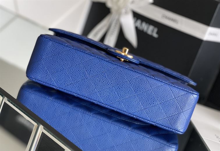 Quilted Caviar Leather Gold-Tone Dark Blue - Image 5