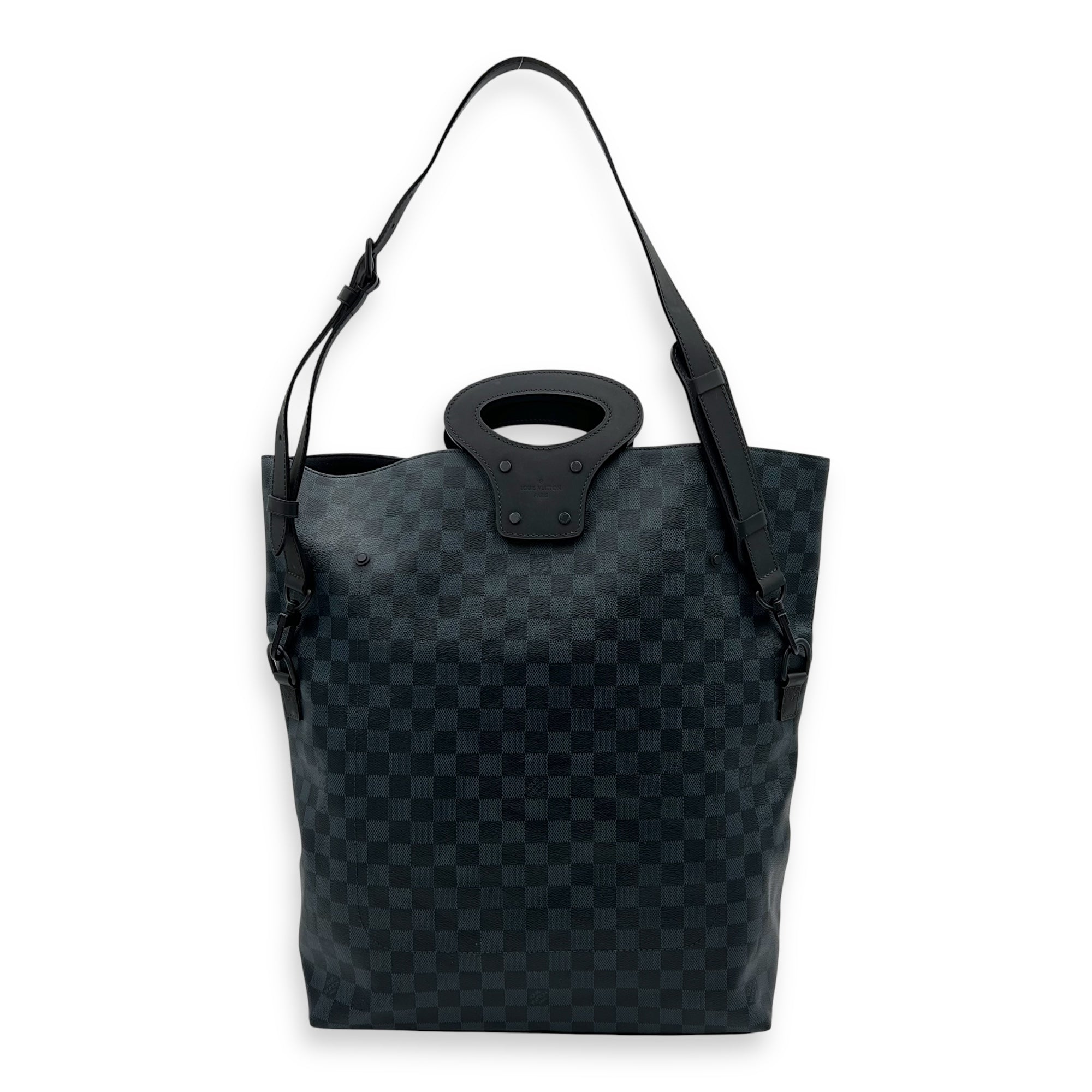 North South Tote Damier Top Handle Bag Blue in Coated Canvas, black hardware - Image 14