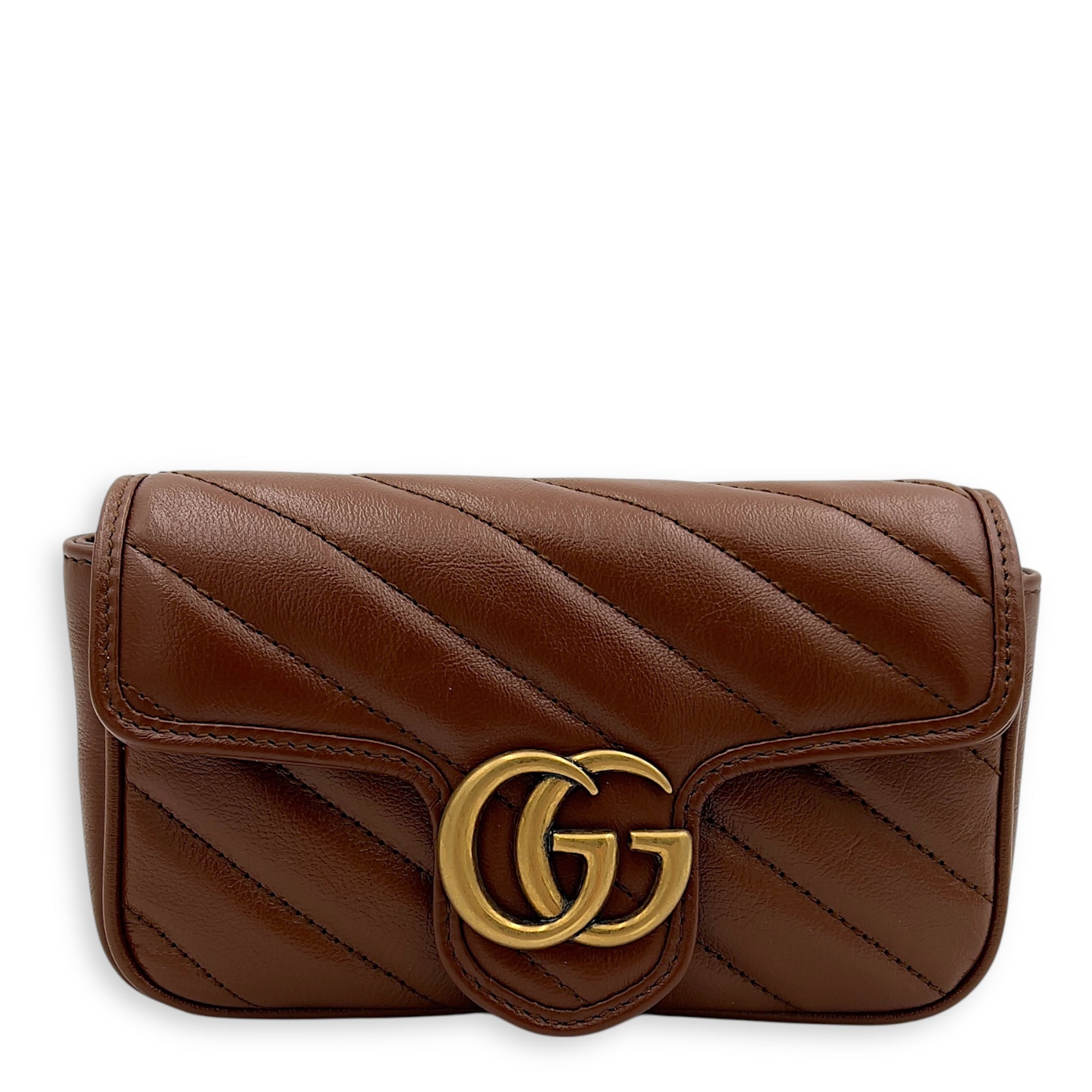 GG Marmont Shoulder Bag Brown in Calfskin, Gold hardware