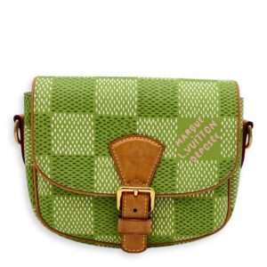 Montsouris Crossbody Bag Green in Coated Canvas, Gold hardware