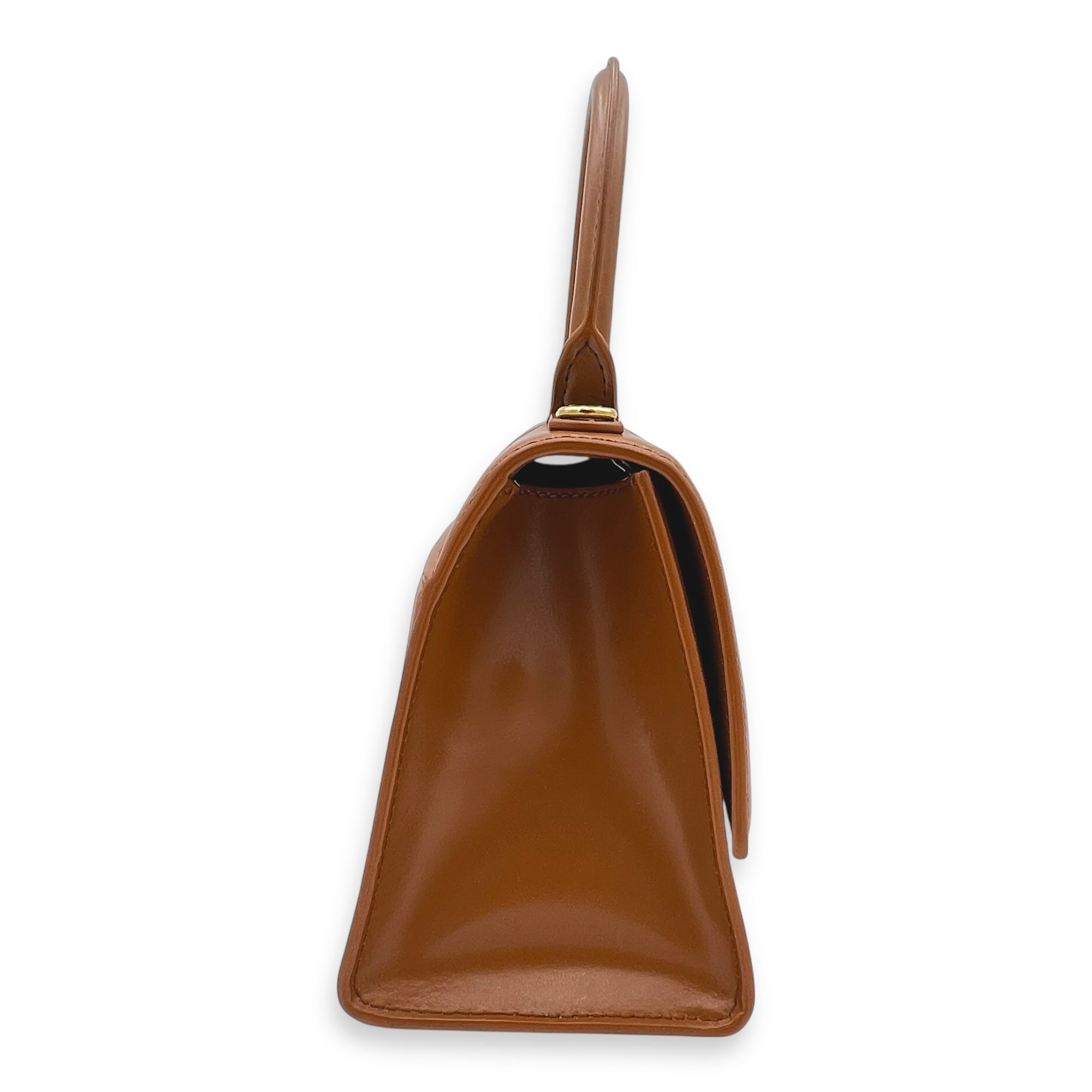 Hourglass Top Handle Bag Small Brown in Calfskin, Gold hardware - Image 4