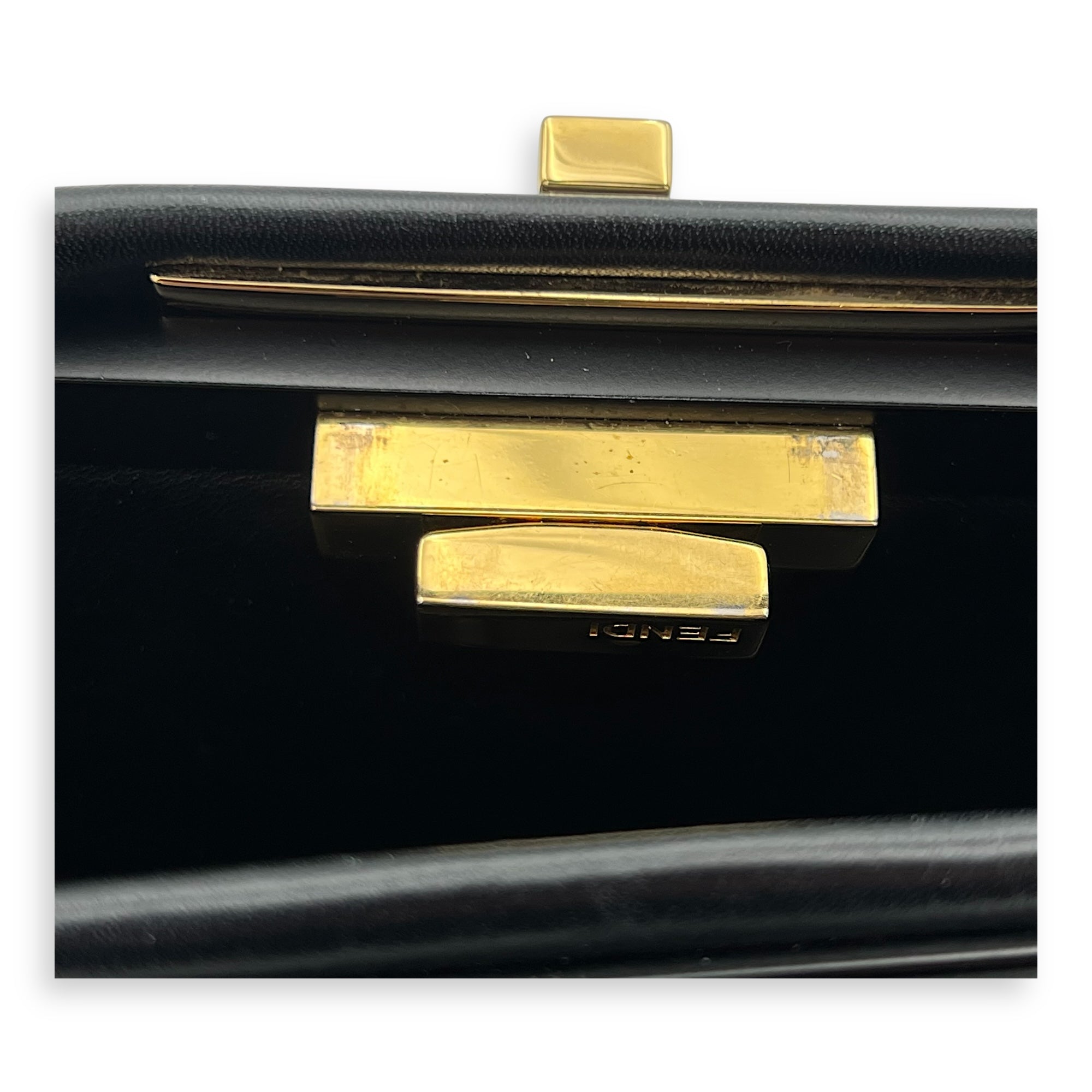 Peekaboo Top Handle Bag Medium Black in Calfskin, Gold hardware - Image 12