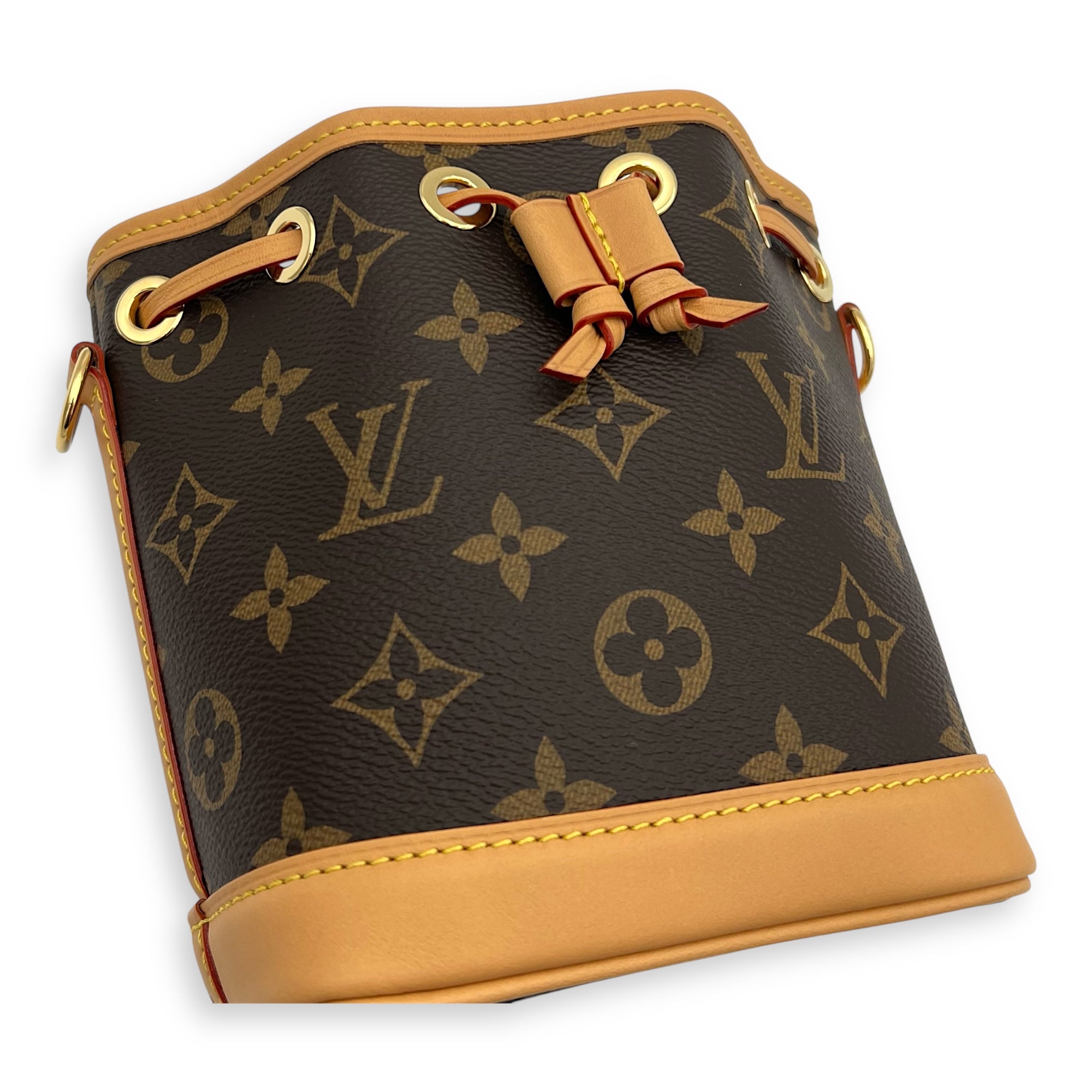 Noe Crossbody Bag Nano Brown in Monogram Coated Canvas, Gold hardware - Image 7