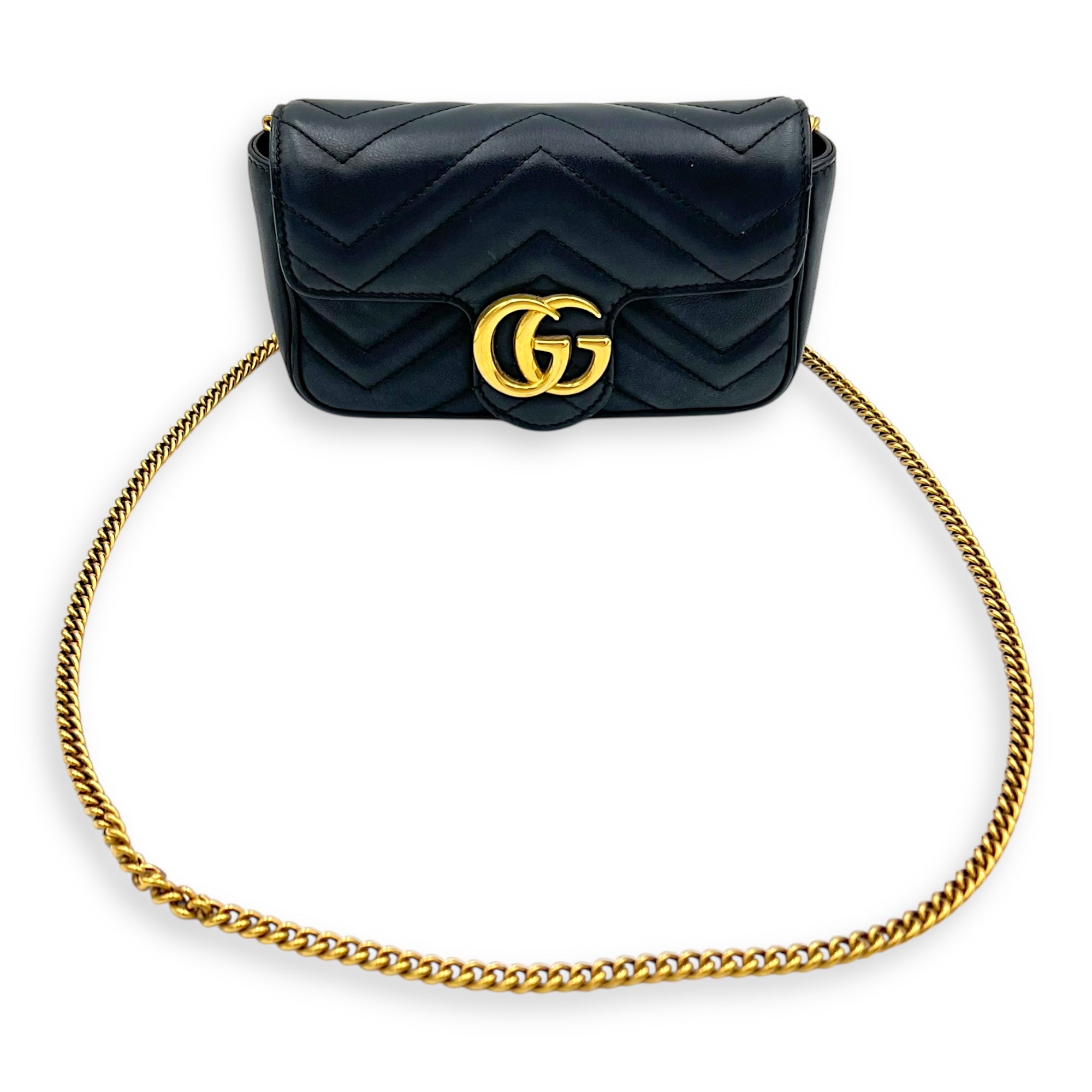 GG Marmont Crossbody Bag Super Mini Black in Calfskin, Gold hardware - Image 15