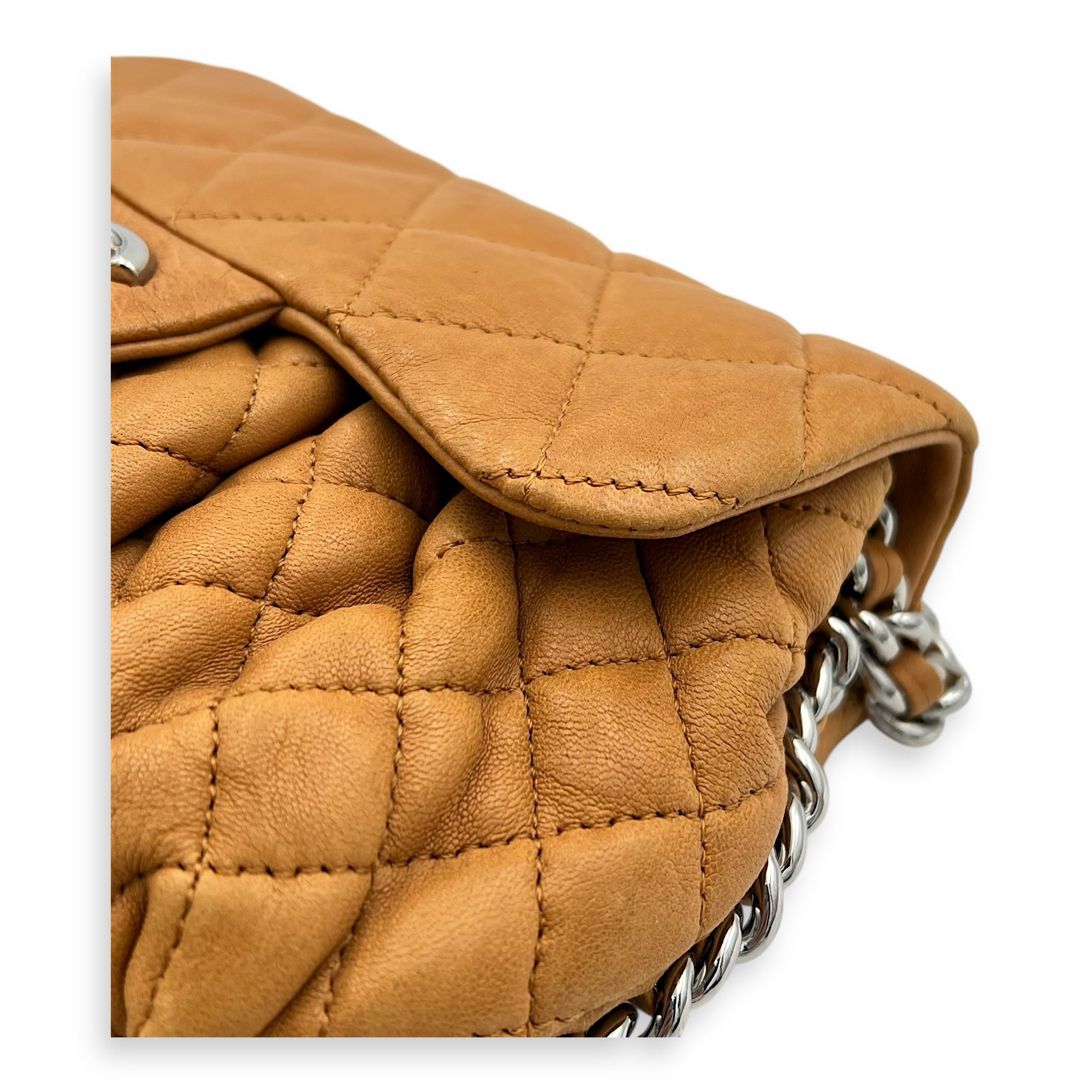 Chain Around Shoulder Bag Brown in Calfskin, Silver hardware - Image 8