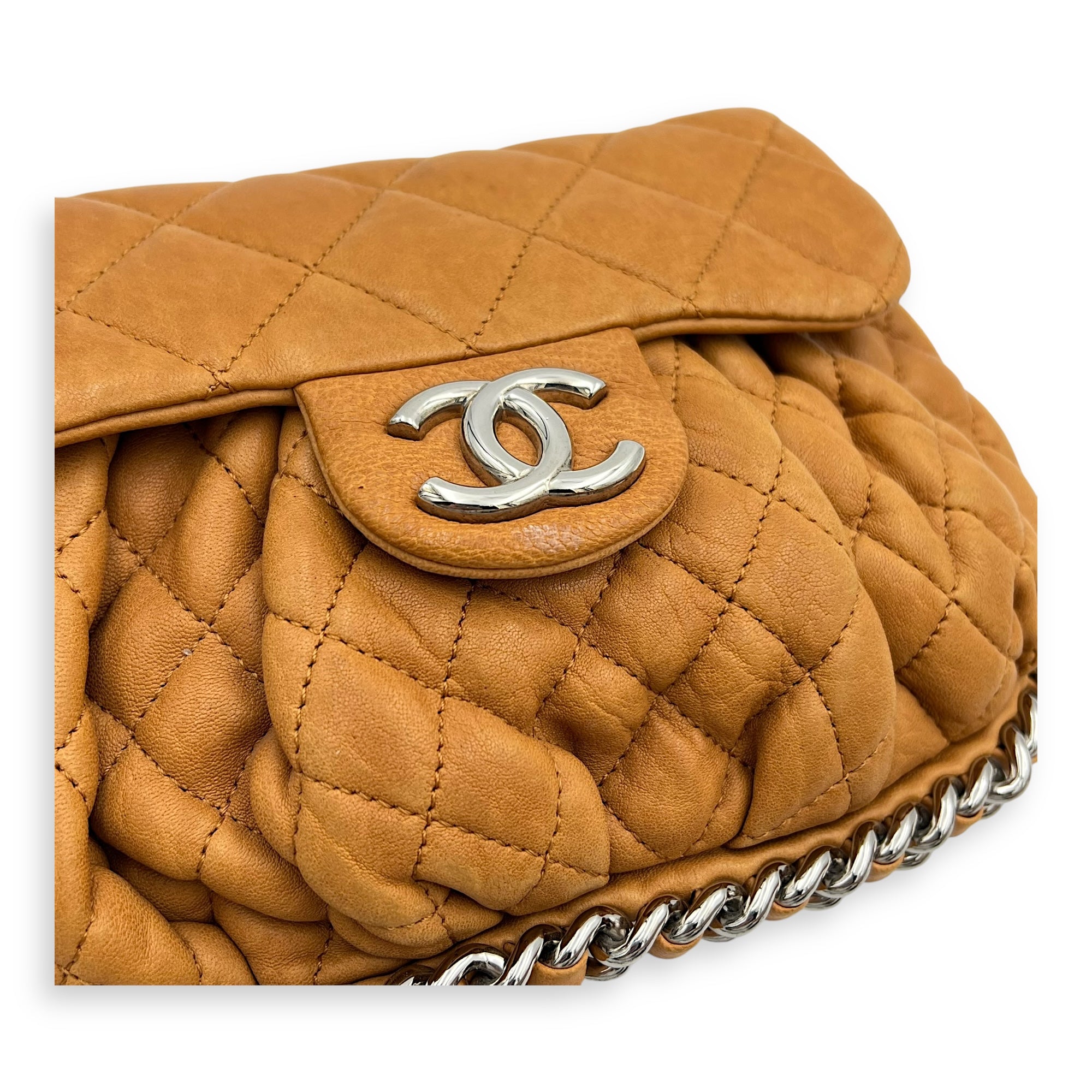 Chain Around Shoulder Bag Brown in Calfskin, Silver hardware - Image 9