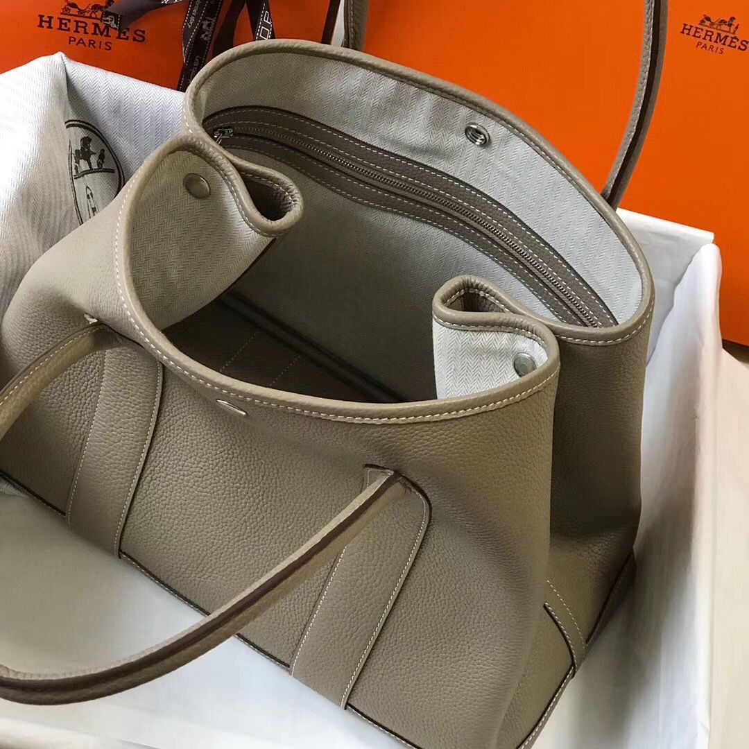 Hermes Garden Party 30 Bag In Grey Taurillon Leather - Image 9