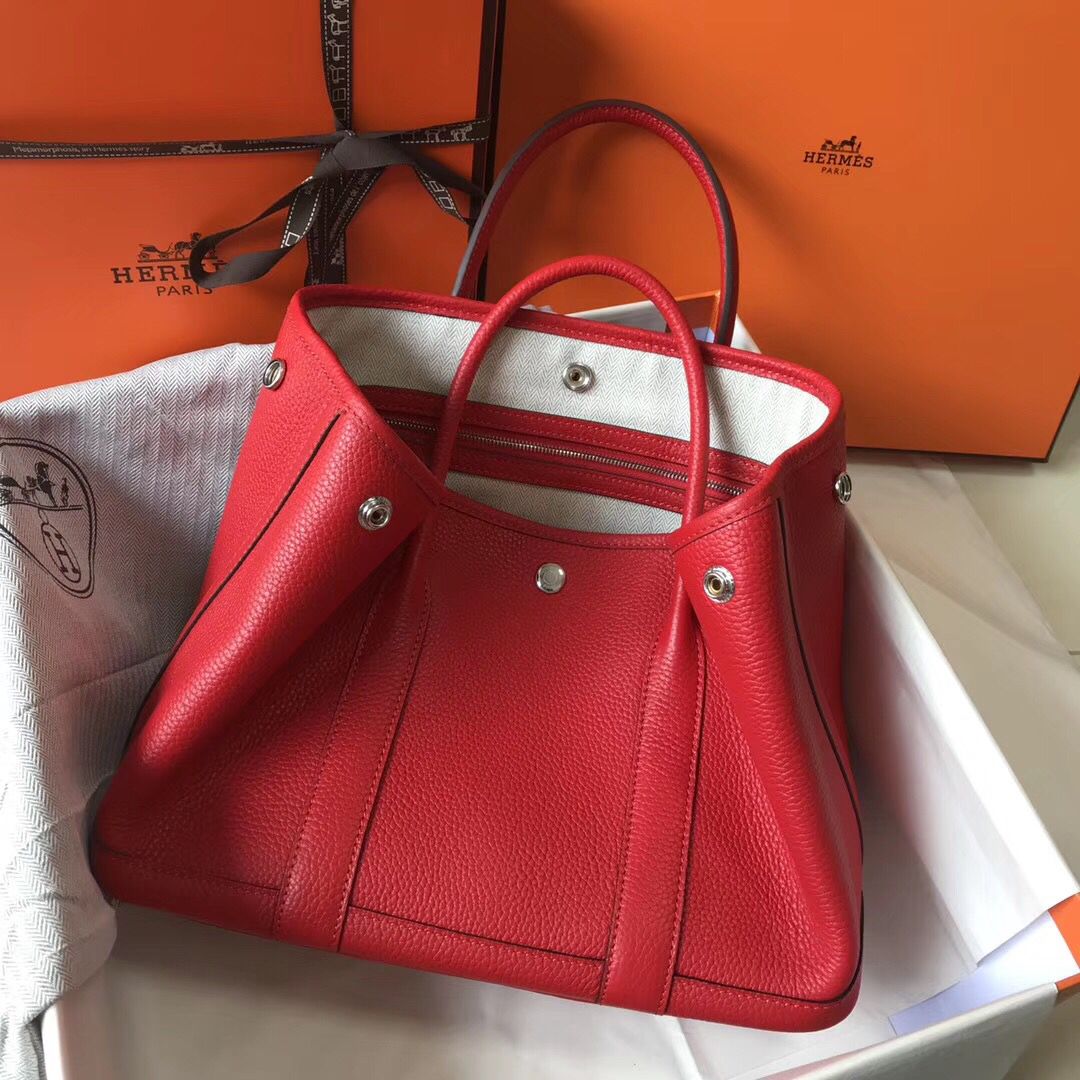 Hermes Garden Party 30 Bag In Red Taurillon Leather - Image 4