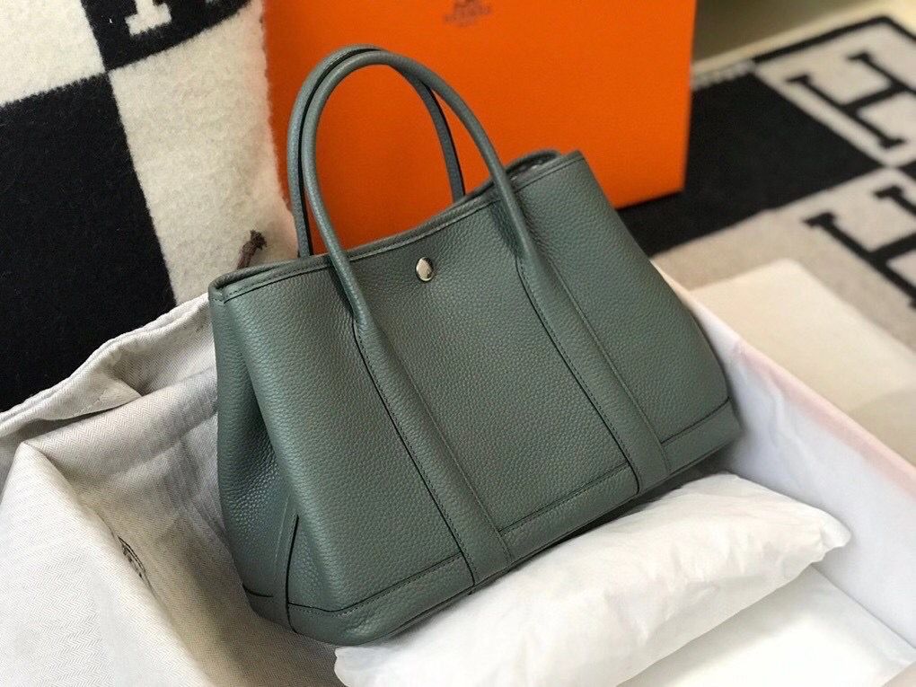 Hermes Garden Party 30 Bag In Vert Amande Taurillon Leather - Image 6