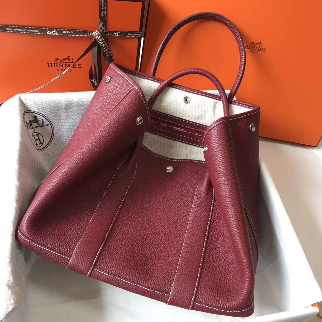 Hermes Garden Party 36 Bag In Bordeaux Clemence Leather - Image 4