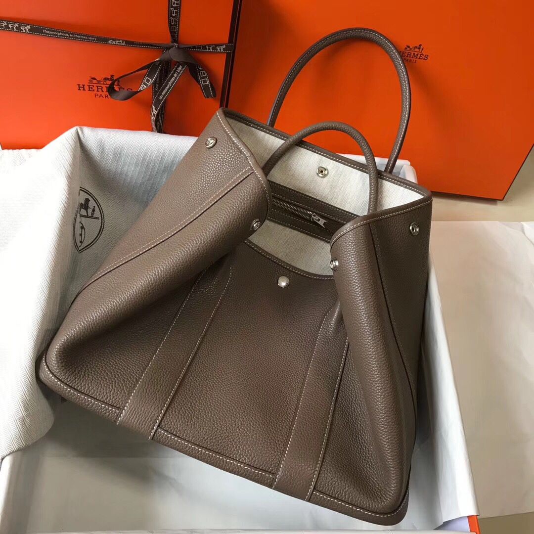 Hermes Garden Party 36 Bag In Taupe Clemence Leather - Image 3