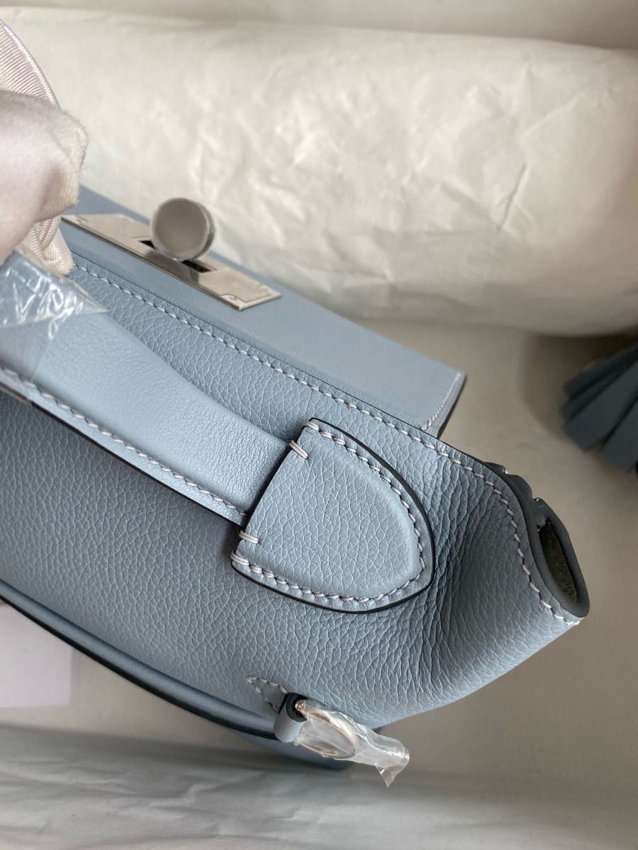 Hermes 24/24 Mini 21 Handmade Bag in Blue Lin Evercolor Leather - Image 6