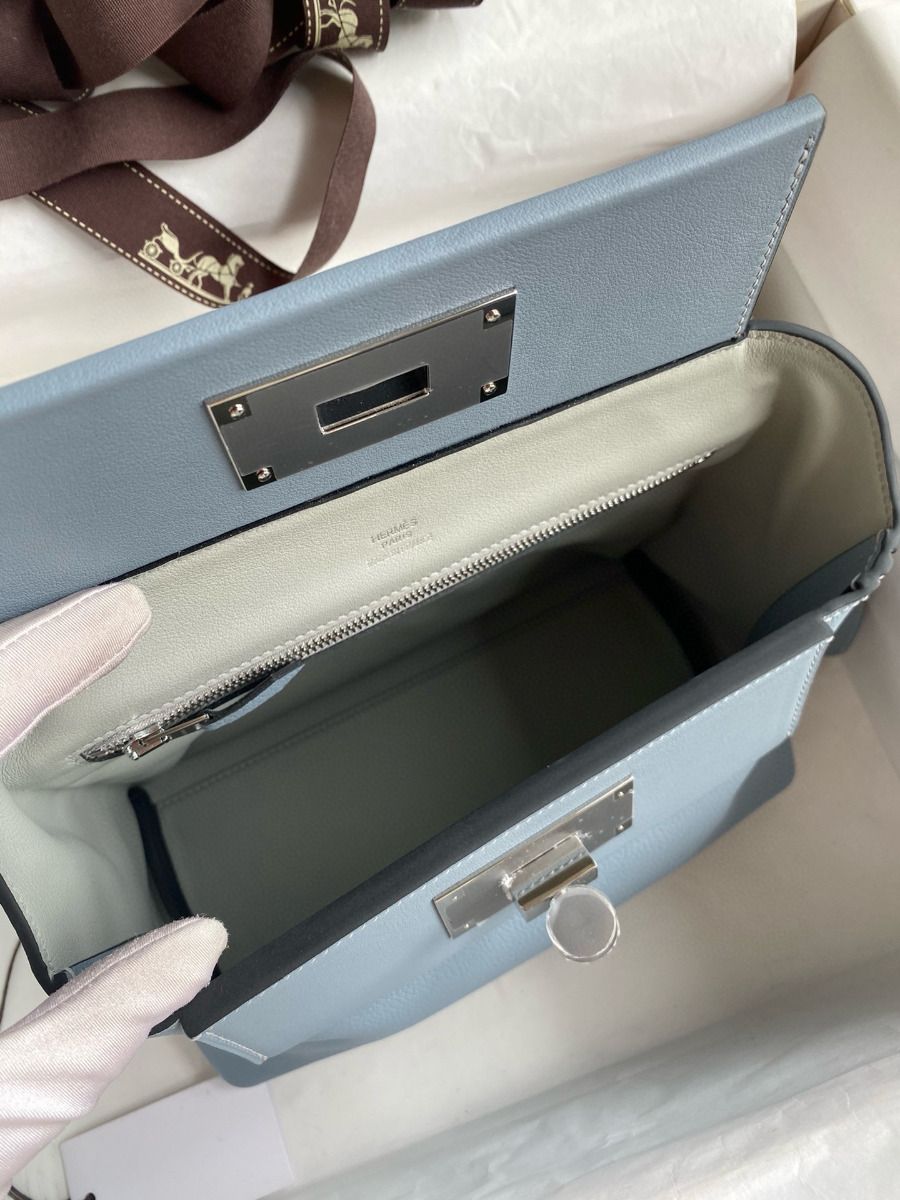 Hermes 24/24 Mini 21 Handmade Bag in Blue Lin Evercolor Leather - Image 10