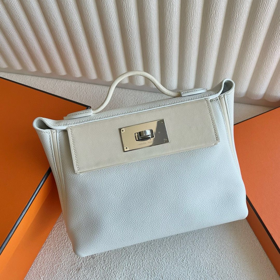 Hermes 24/24 Mini 21 Handmade Bag in White Evercolor Leather - Image 4
