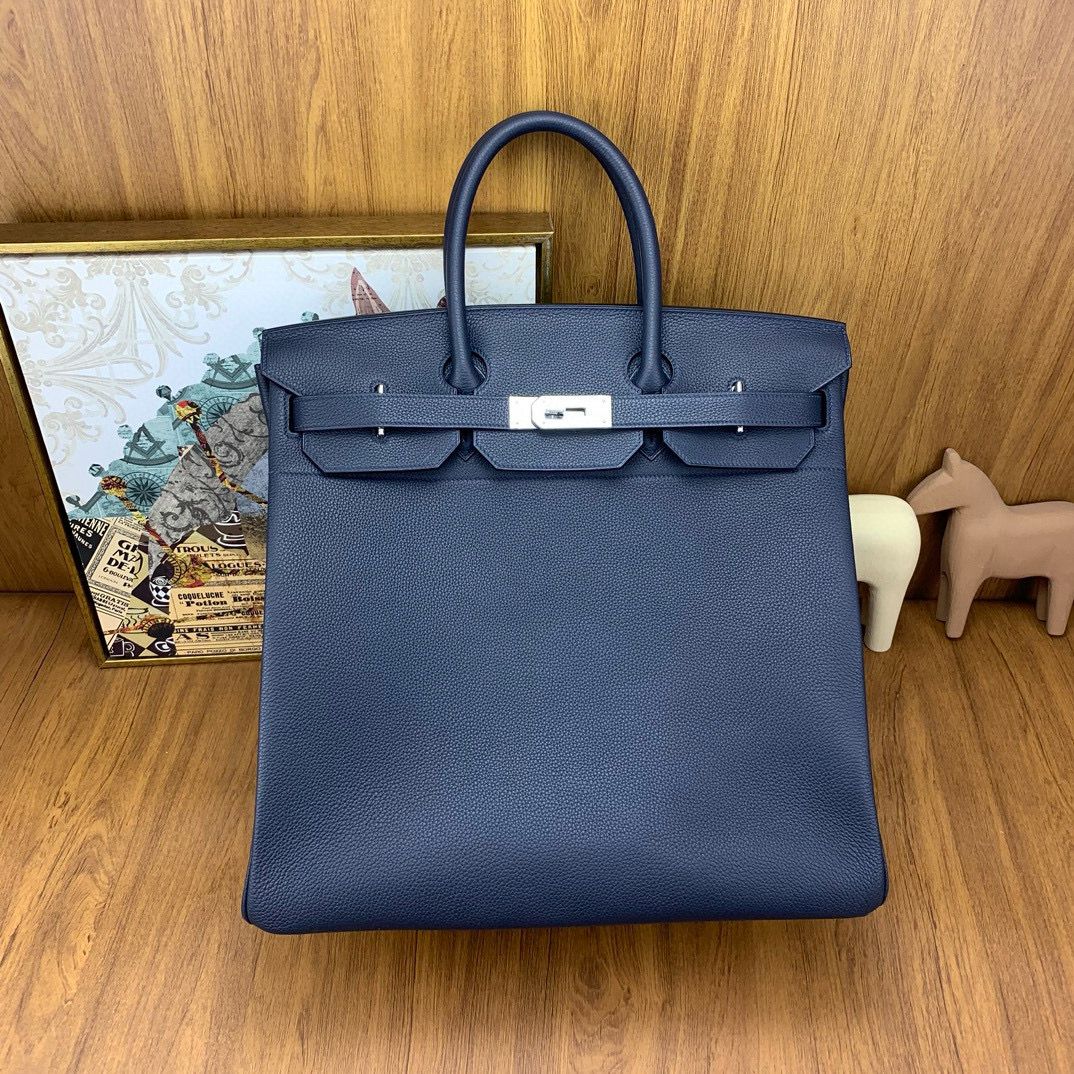 Hermes Birkin HAC 40 Handmade Bag in Blue Nuit Clemence Leather - Image 3