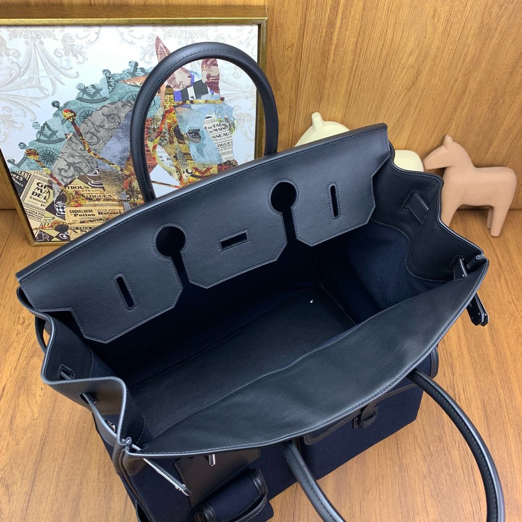 Hermes HAC Cargo Birkin 40 Handmade Bag in Blue Nuit Toile - Image 8