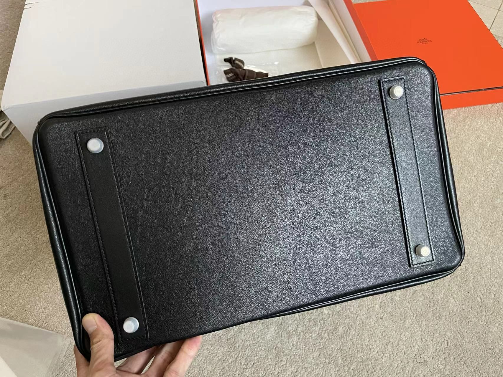 Hermes HAC Birkin Rock 40 Handmade Bag in Black Evercolor Leather - Image 6