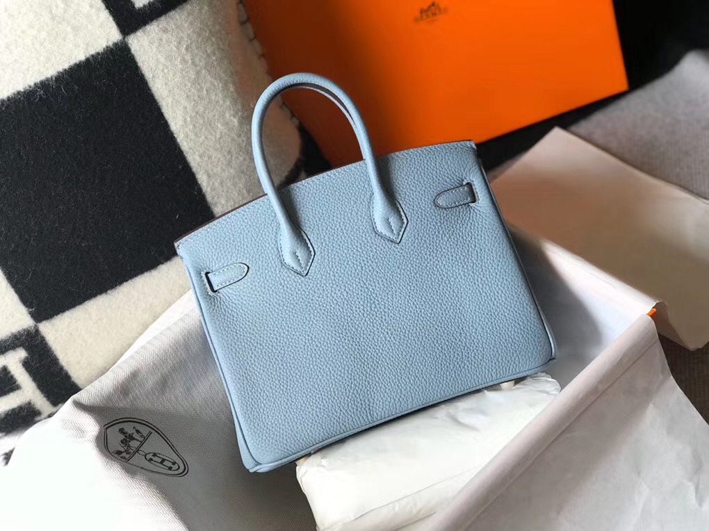 Hermes Birkin 25cm Bag In Blue Lin Clemence Leather GHW - Image 3