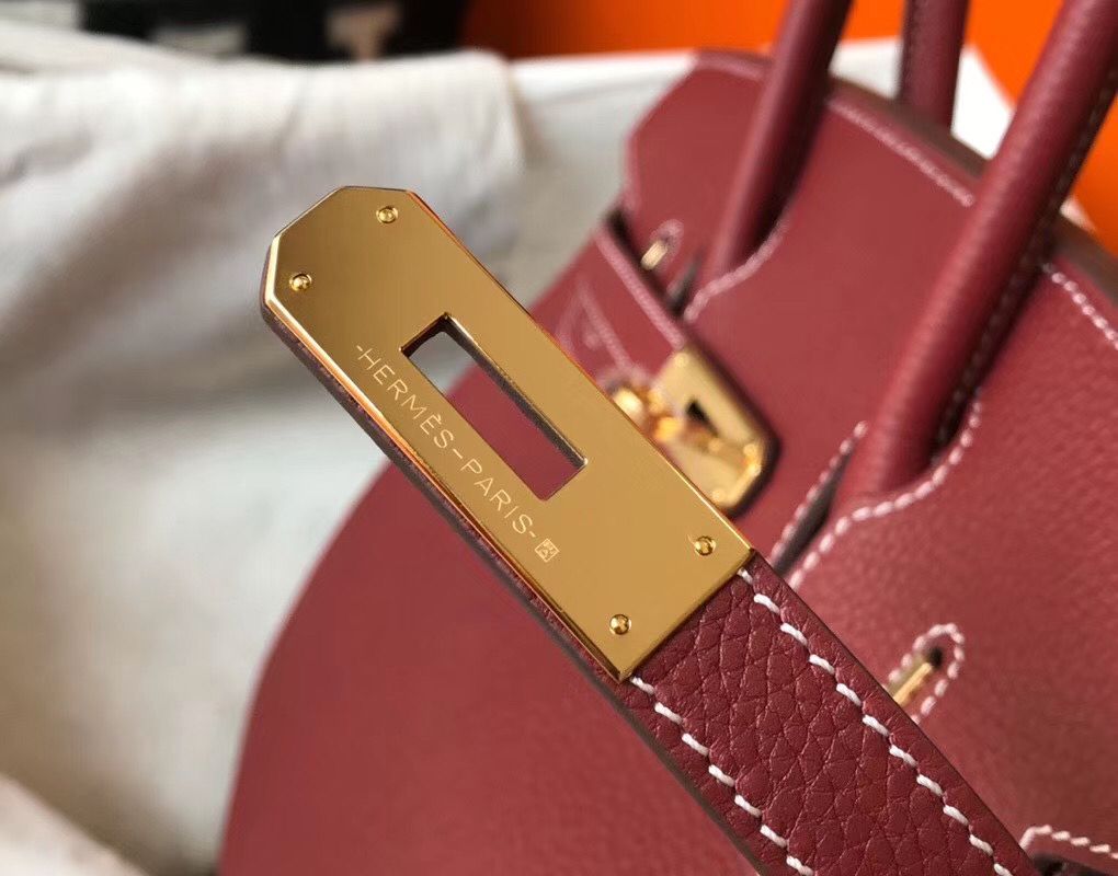 Hermes Birkin 25cm Bag In Bordeaux Clemence Leather GHW - Image 8