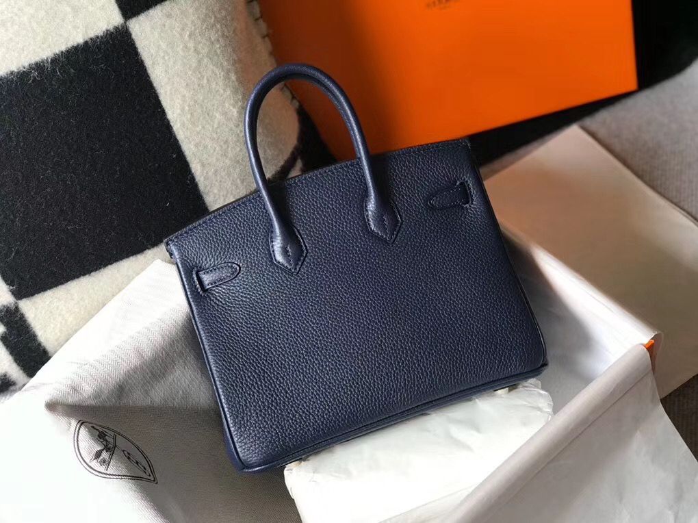 Hermes Birkin 25cm Bag In Navy Blue Clemence Leather GHW - Image 3