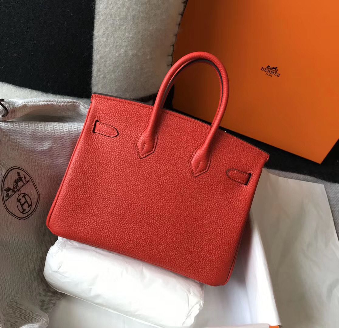 Hermes Birkin 25cm Bag In Red Clemence Leather GHW - Image 3