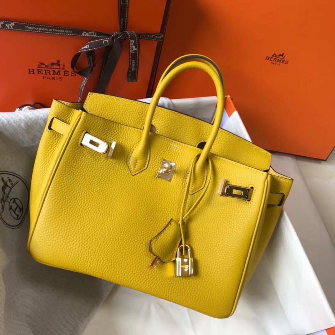 Hermes Birkin 25cm Bag In Yellow Clemence Leather GHW - Image 3