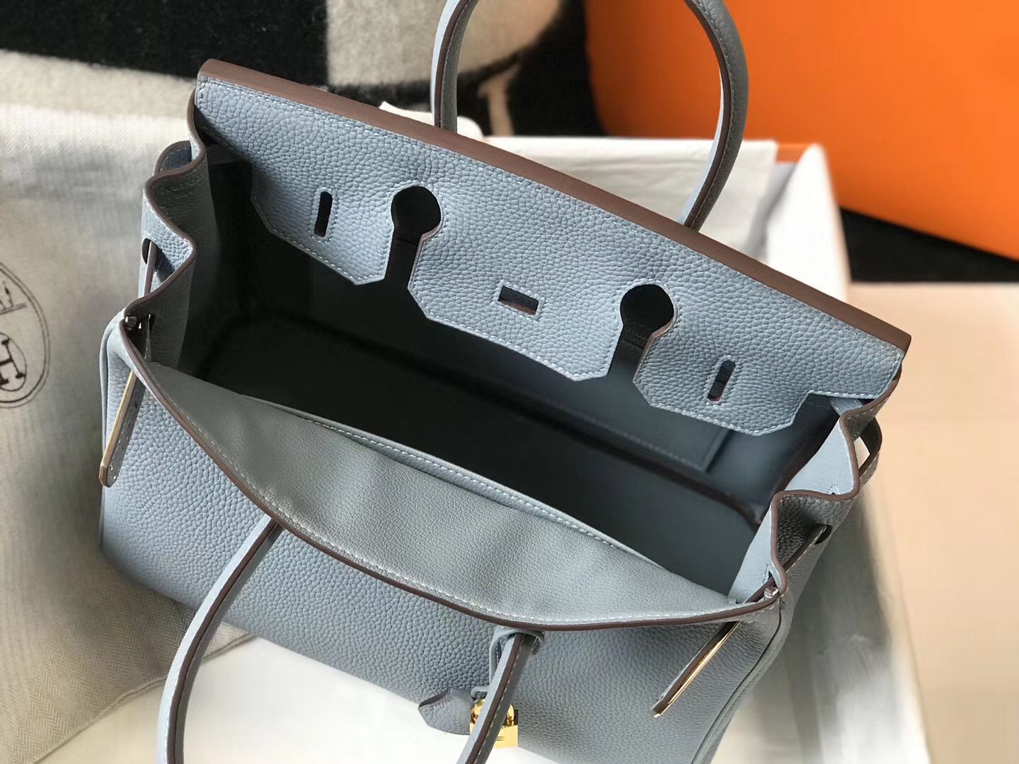 Hermes Birkin 30cm Bag In Blue Lin Clemence Leather GHW - Image 9