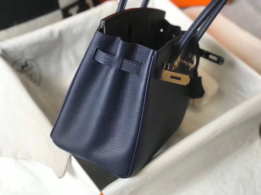 Hermes Birkin 30cm Bag In Dark Blue Clemence Leather GHW - Image 4