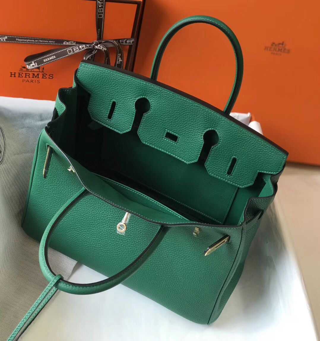 Hermes Birkin 30cm Bag In Vert Vertigo Clemence Leather GHW - Image 9