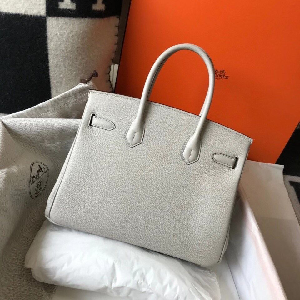 Hermes Birkin 30cm Bag In Pearl Grey Clemence Leather GHW - Image 3