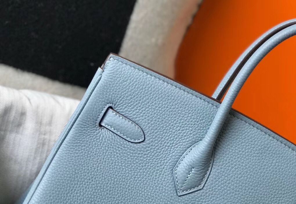 Hermes Birkin 35cm Bag In Blue Lin Clemence Leather GHW - Image 5