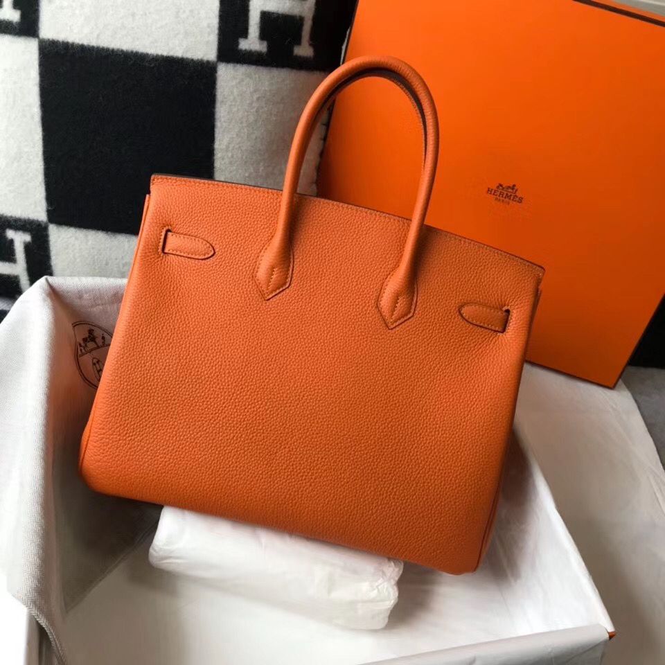 Hermes Birkin 35cm Bag In Orange Clemence Leather GHW - Image 3