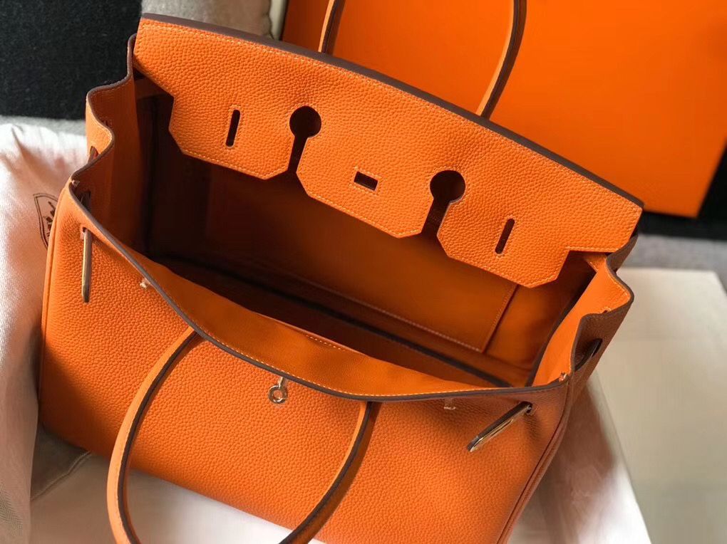 Hermes Birkin 35cm Bag In Orange Clemence Leather GHW - Image 9