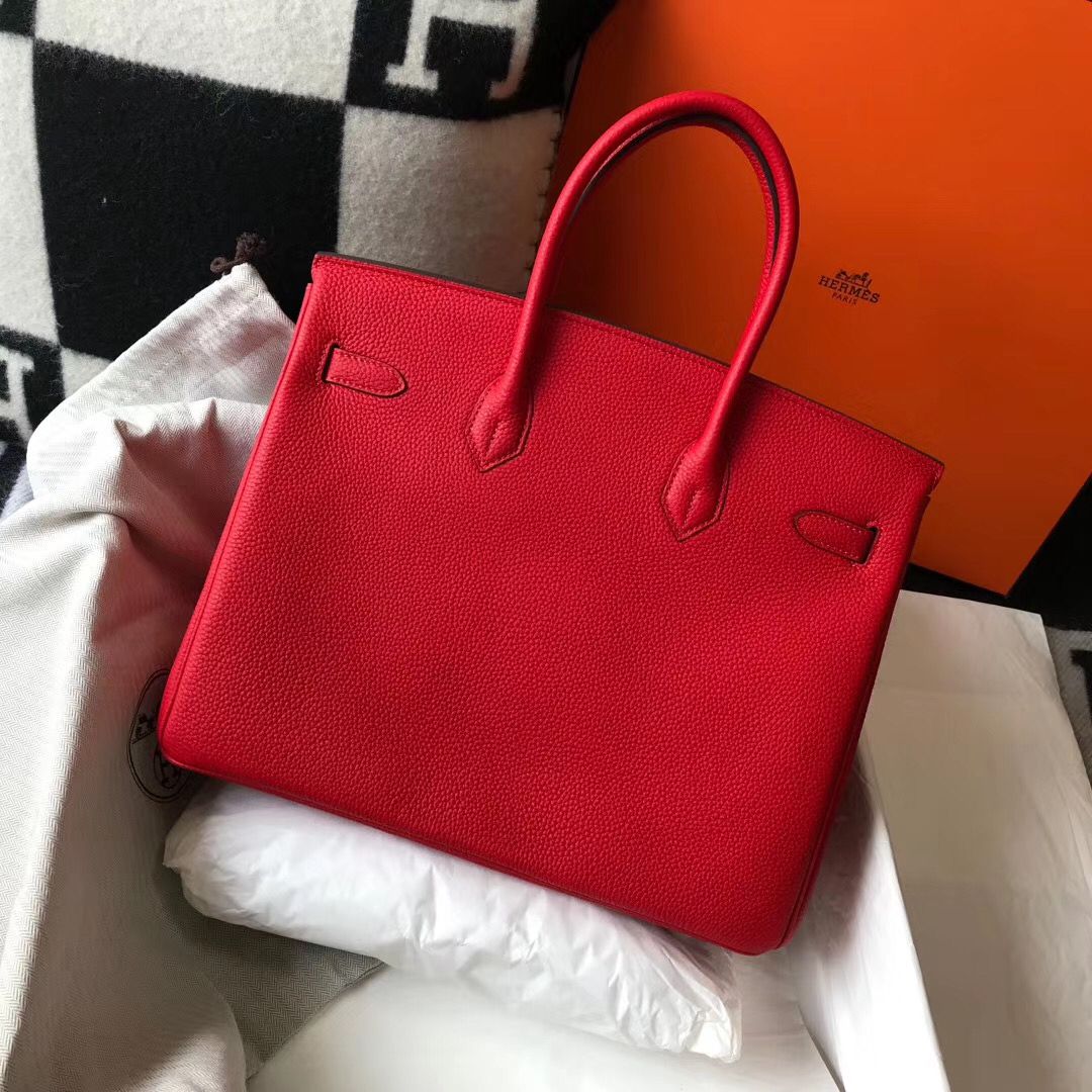 Hermes Birkin 35cm Bag In Red Clemence Leather GHW - Image 3